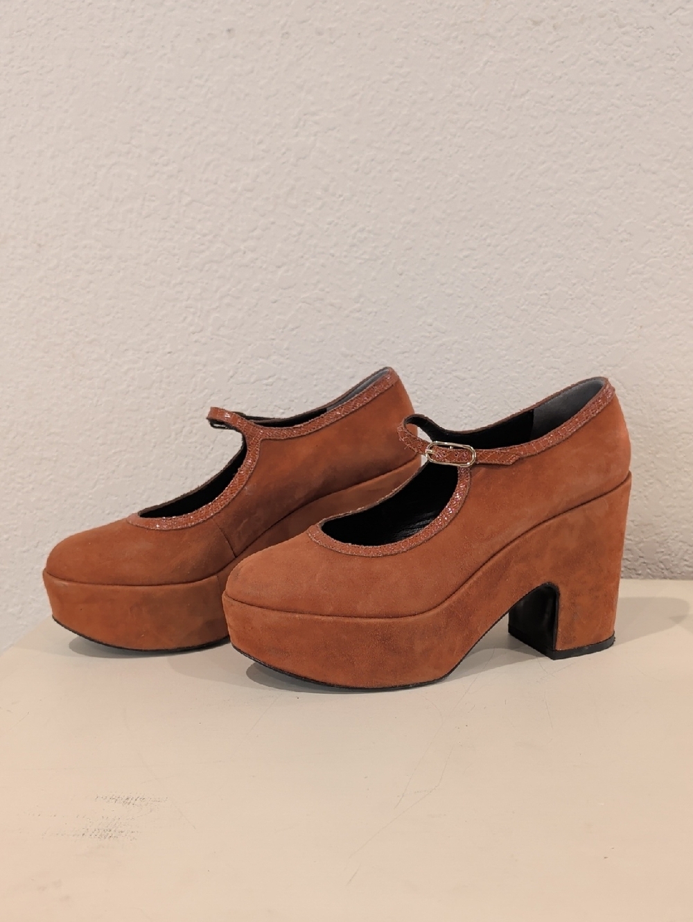Robert Clergerie Rust Suede Platform Mary Jane Heels